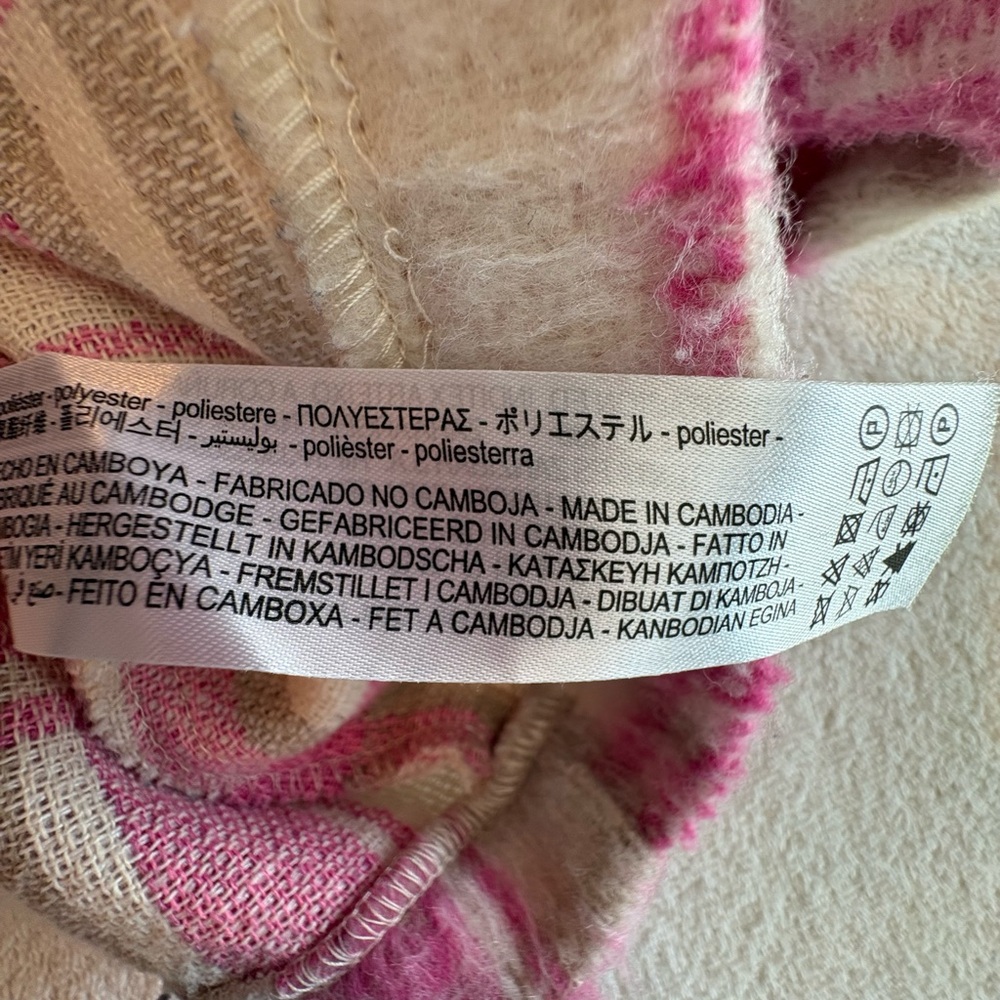 Zara Pink Ivory Plaid Cropped Shacket Oversized Trucker Jacket XS - Picture 8 of 10